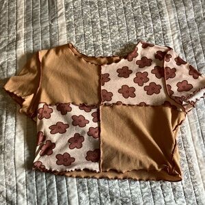 SHEIN Floral Patchwork Crop Top - Brown and Tan